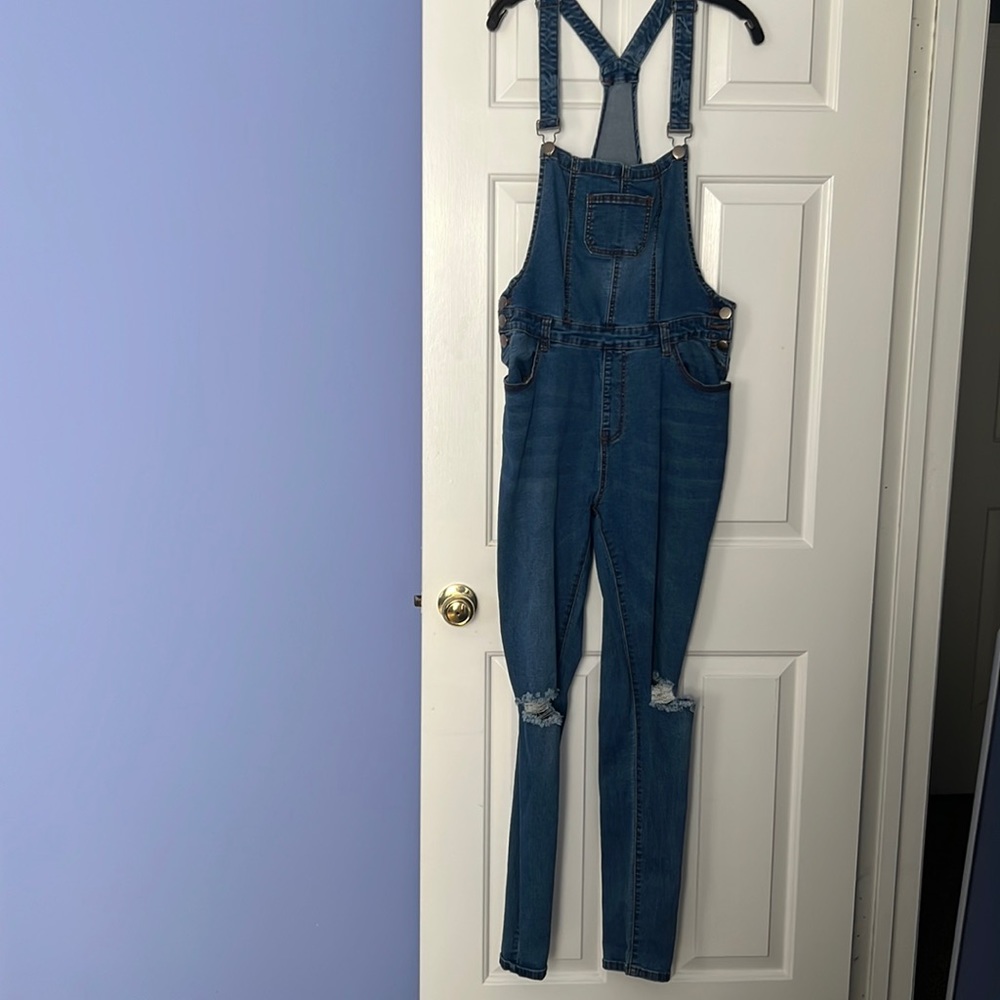 Denim distressed overalls | Size 2x